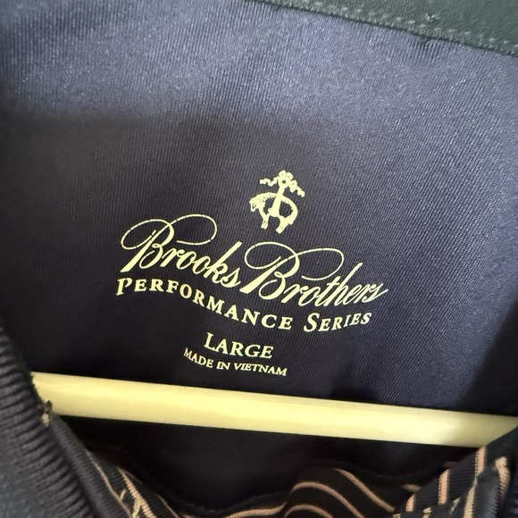 Brooks Brothers Men's Large Navy Blue Pink Performance Series Short‎ Sleeve Polo - Picture 3 of 8